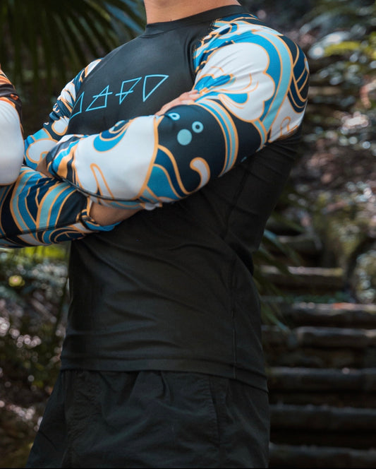 Blue long sleeve wave